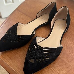 Franco Sarto black suede pointed toe cut out flats.  Worn once!